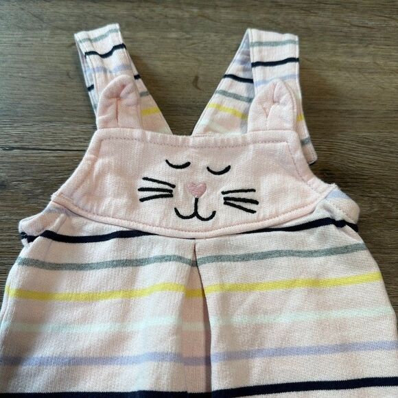 Hanna Andersson Pink Stripe Cat Overalls Baby Girl Size 70 cm 6-12 Months - Picture 2 of 4